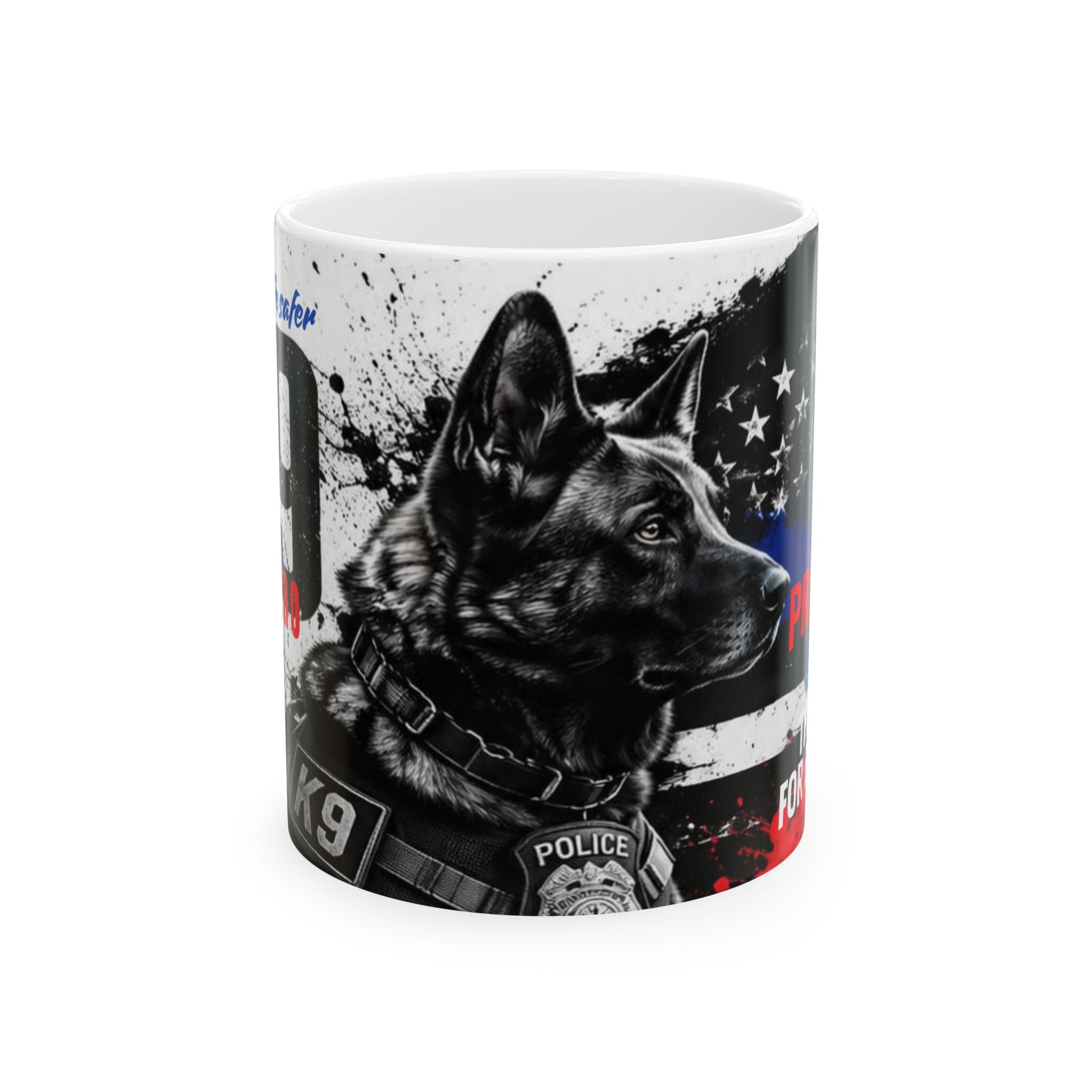 Mug with a design of a police dog on a white background