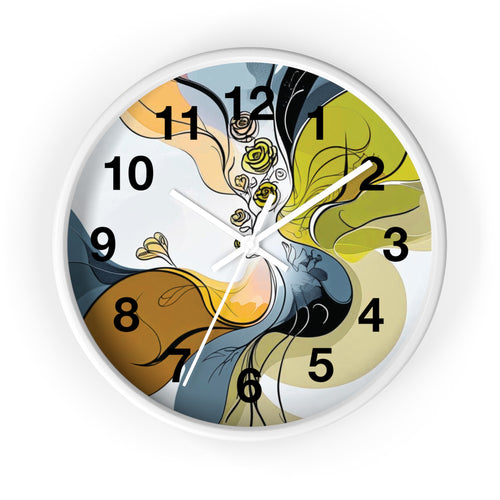 Decorative wall clock with artistic design on a white background