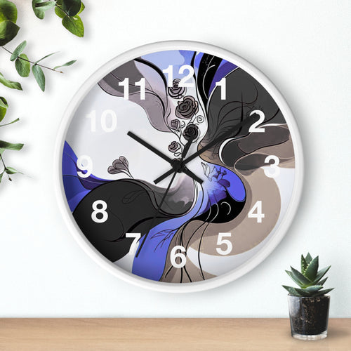 Decorative wall clock with artistic design on a white background
