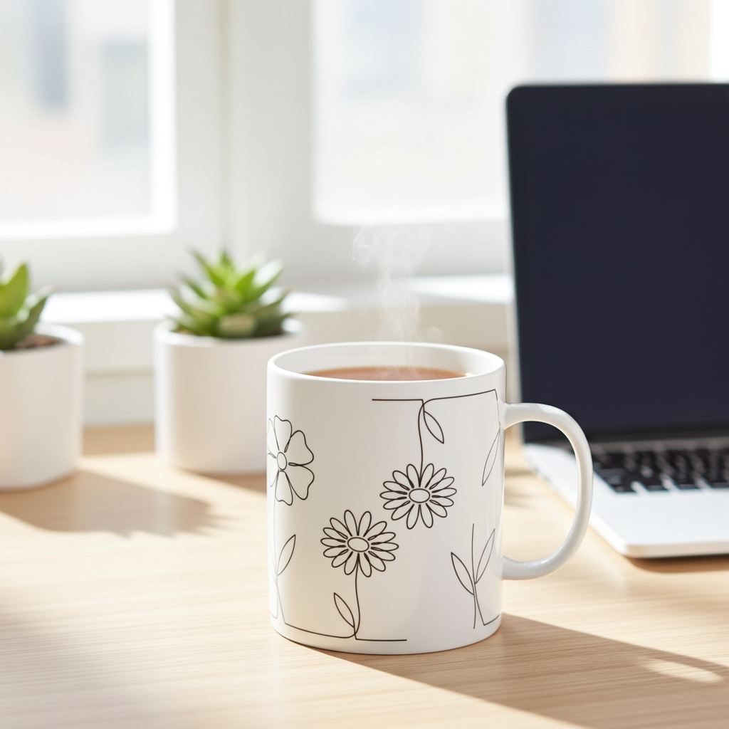 Minimal Line Art Daisy Ceramic Coffee Mug(11oz, 15oz)