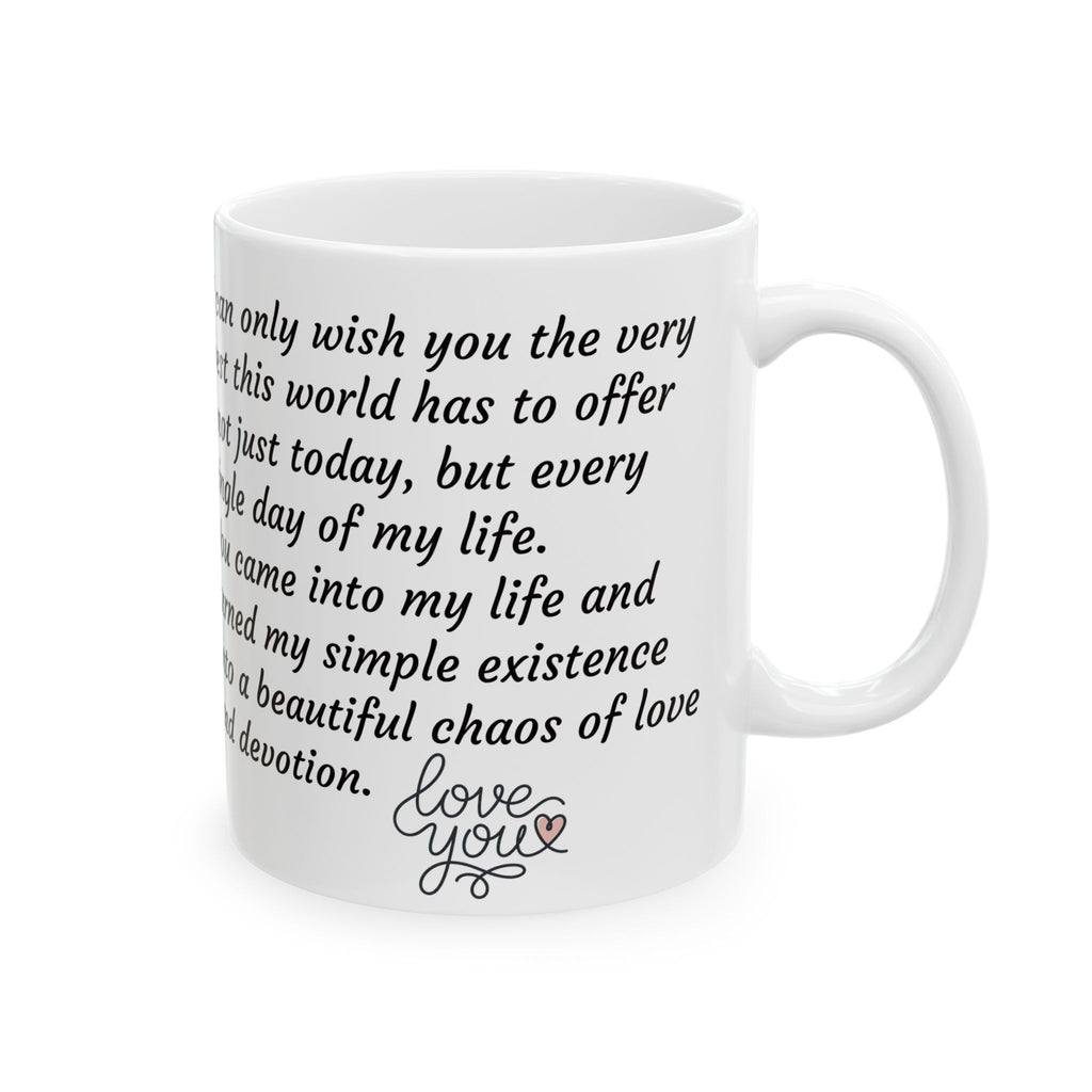 White mug with a romantic quote on a white background