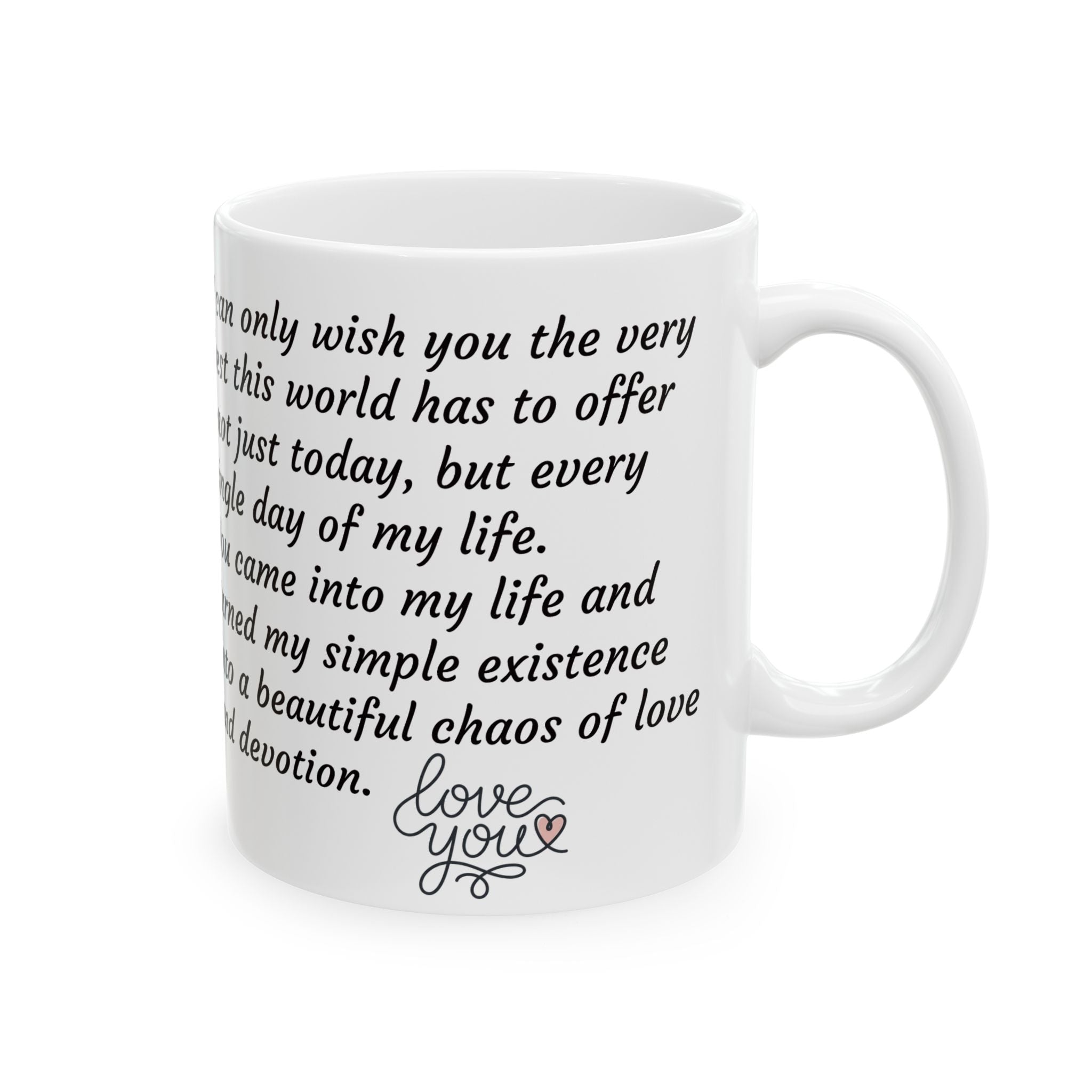 White mug with a romantic quote on a white background