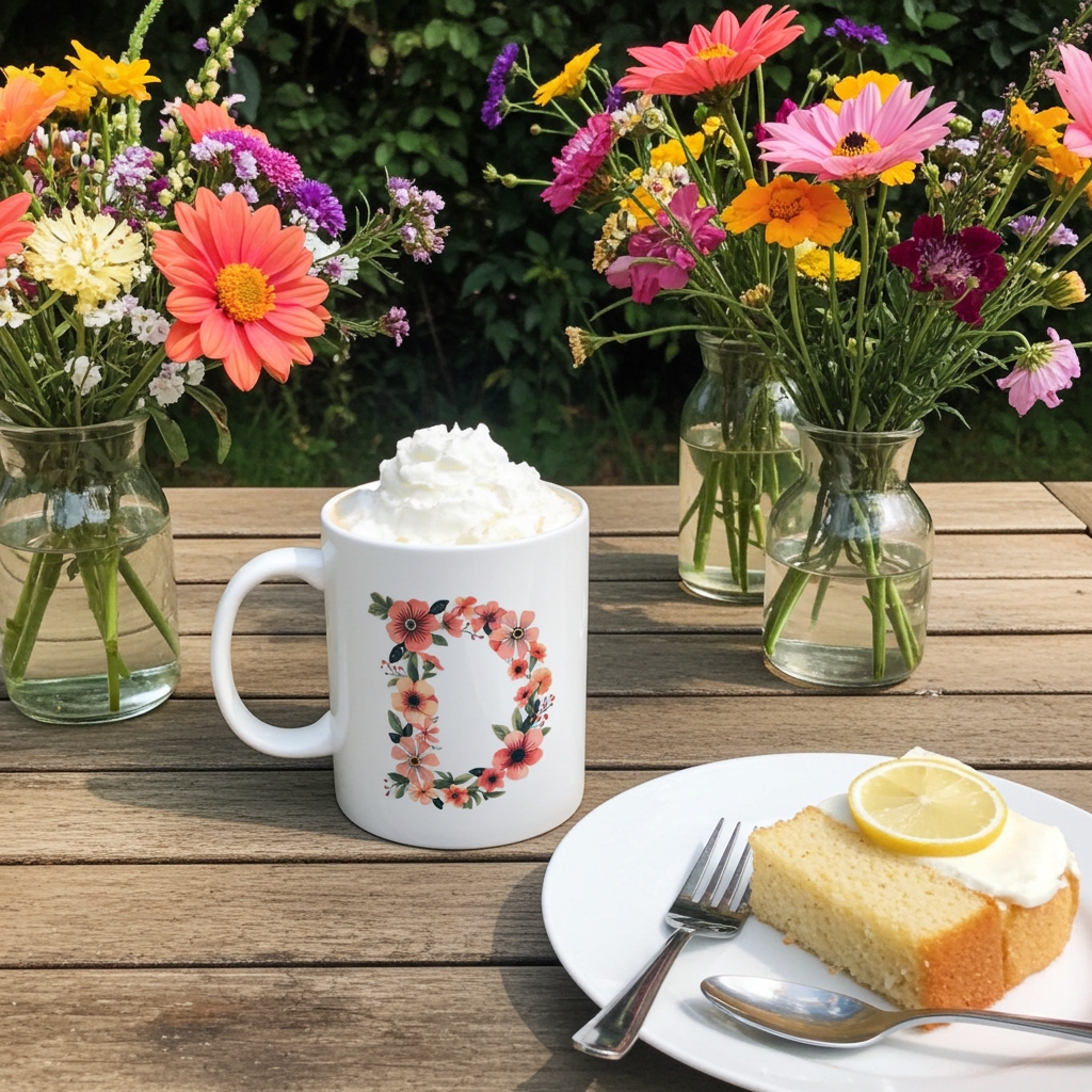 Floral Letter D Ceramic Coffee Mug  (11oz & 15oz)