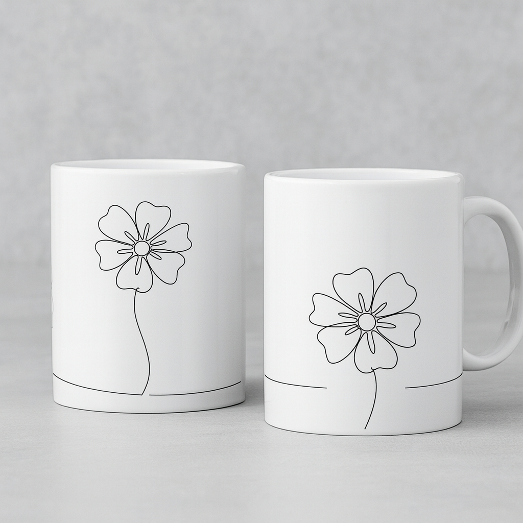 Minimal Art Line Wildflowers Ceramic Coffee Mug (11oz, 15oz)