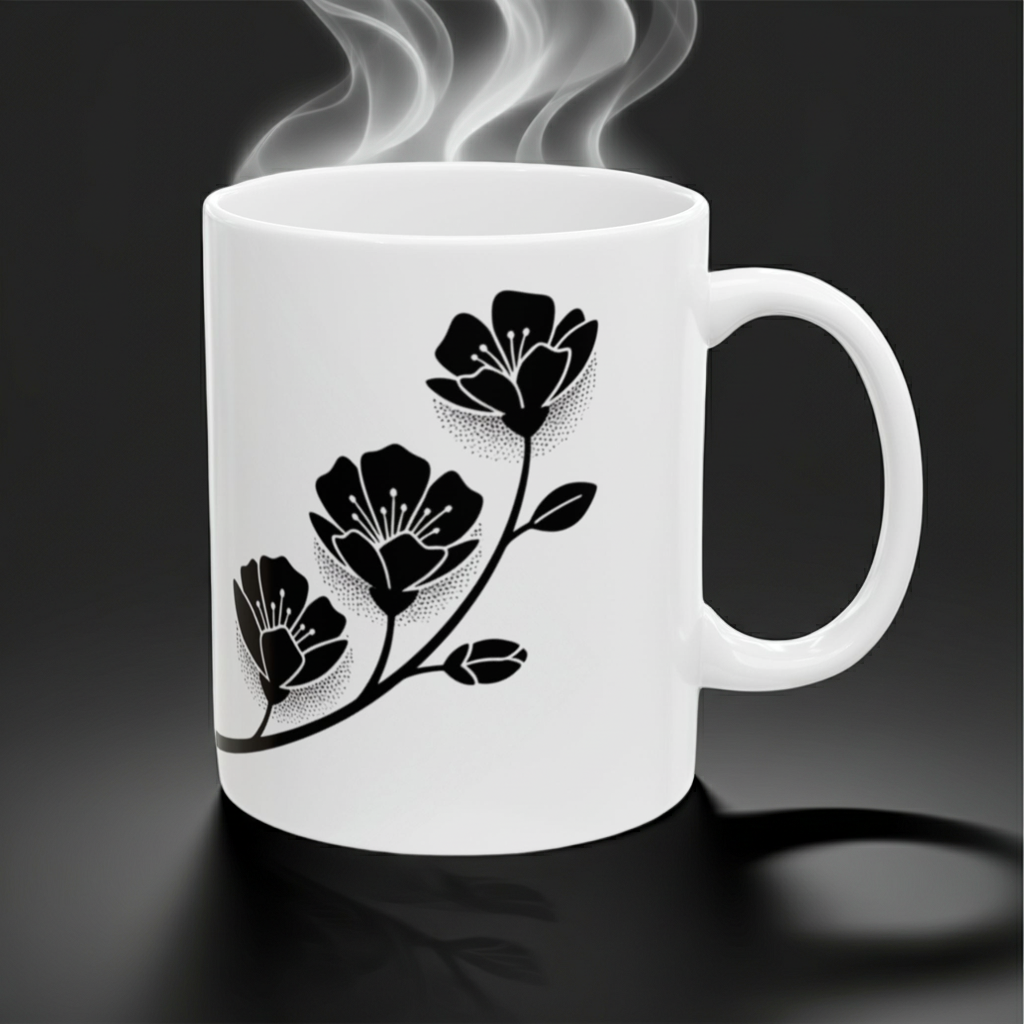 Minimal Black Flower Ceramic Coffee Mug (11oz & 15oz)
